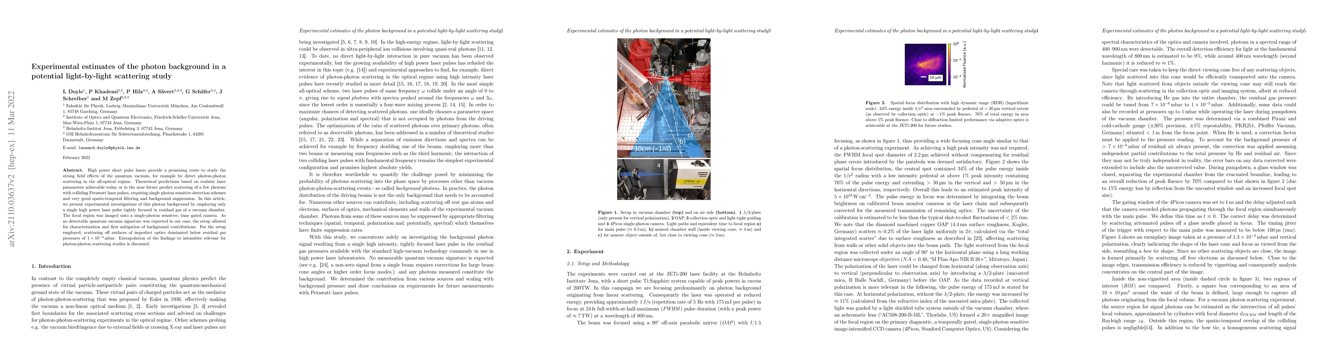 Thumbnail for Experimental estimates of the photon background in a potential
  light-by-light scattering study