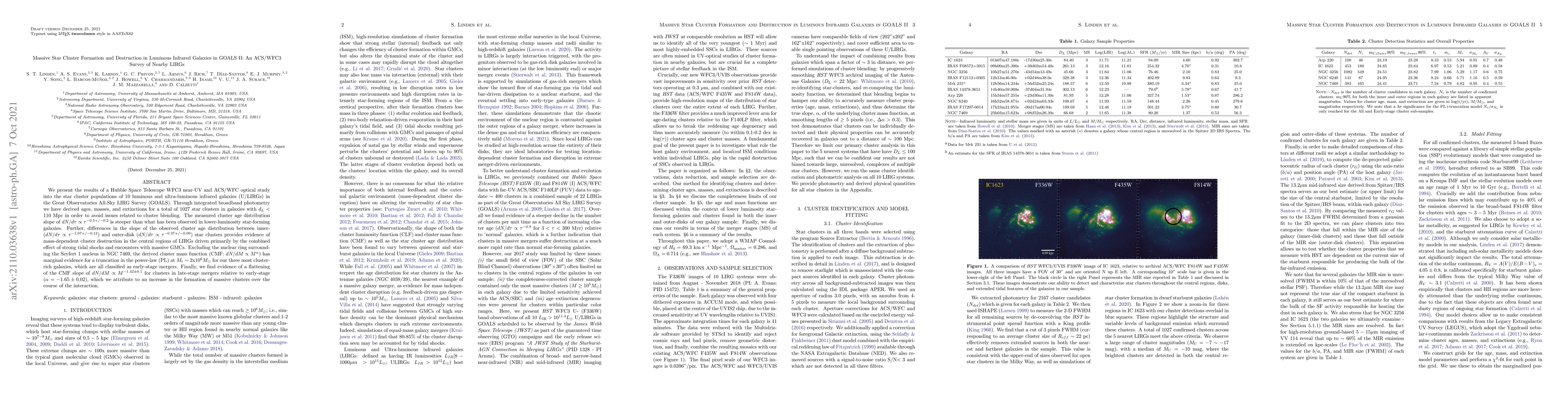 Thumbnail for Massive Star Cluster Formation and Destruction in Luminous Infrared
  Galaxies in GOALS II: An ACS/WFC3 Survey of Nearby LIRGs