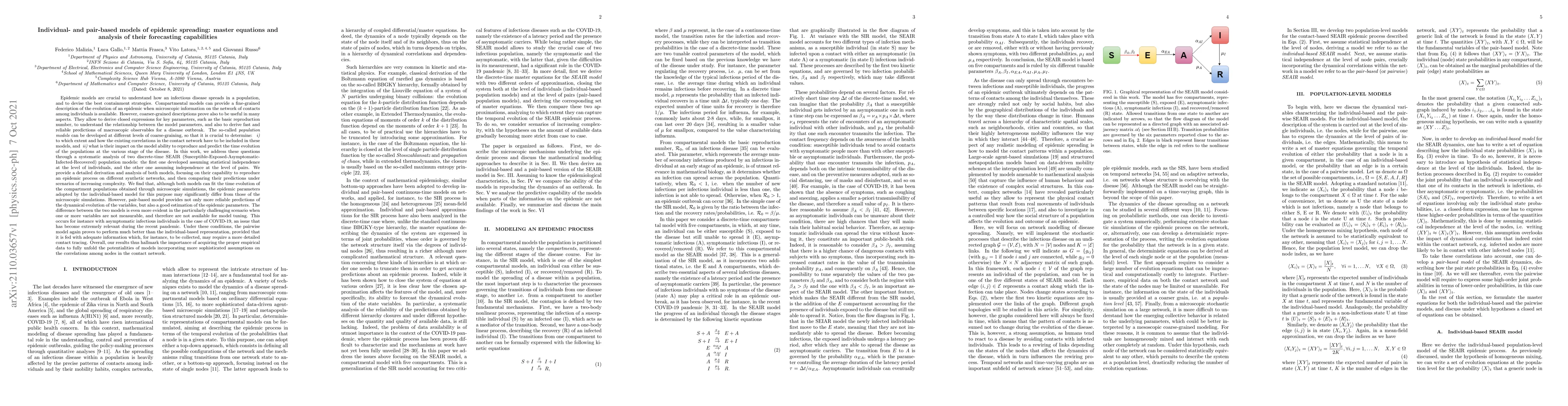 Thumbnail for Individual- and pair-based models of epidemic spreading: master
  equations and analysis of their forecasting capabilities