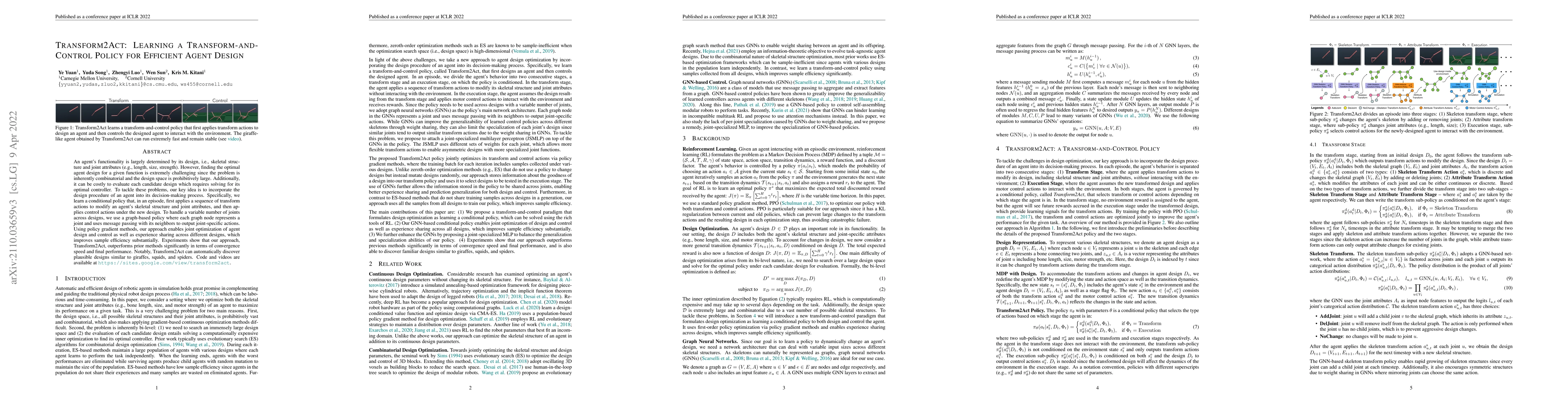 Thumbnail for Transform2Act: Learning a Transform-and-Control Policy for Efficient
  Agent Design