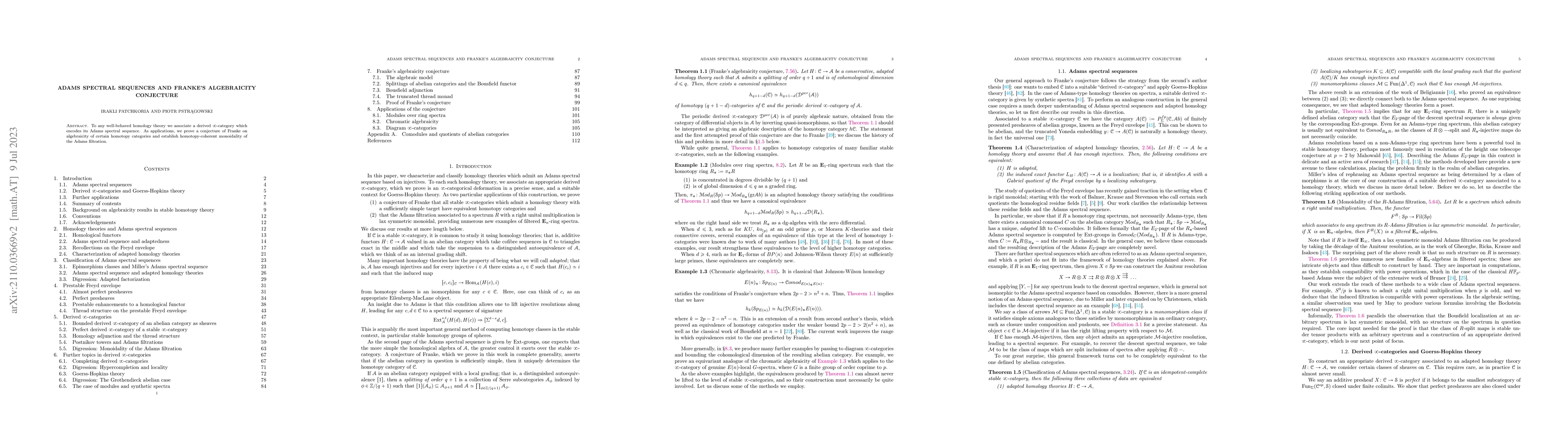 Thumbnail for Adams spectral sequences and Franke's algebraicity conjecture