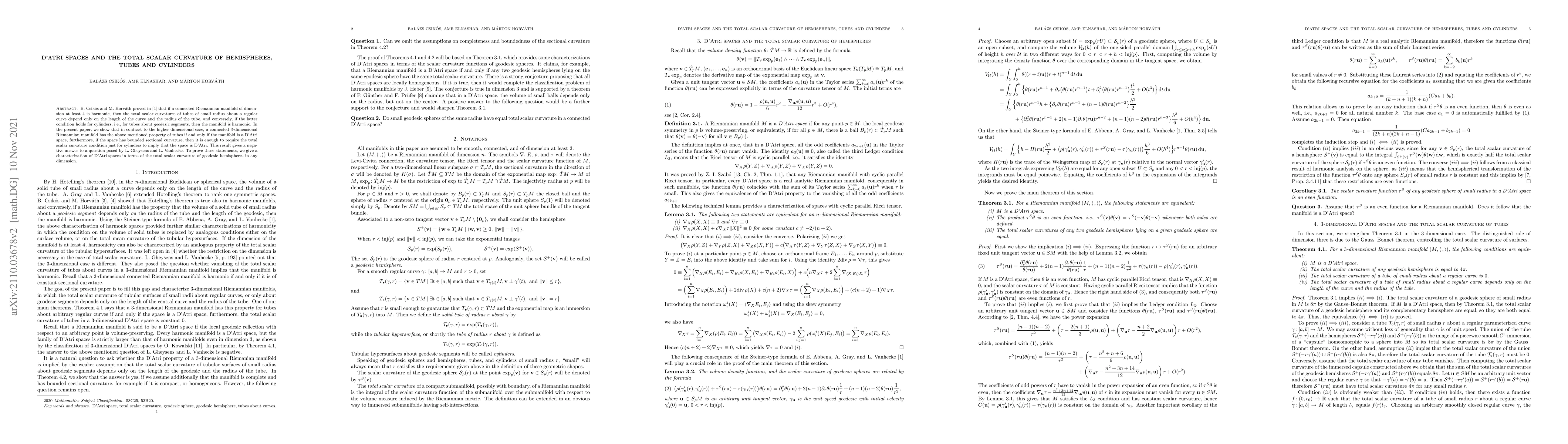 Thumbnail for D'Atri spaces and the total scalar curvature of hemispheres, tubes and
  cylinders