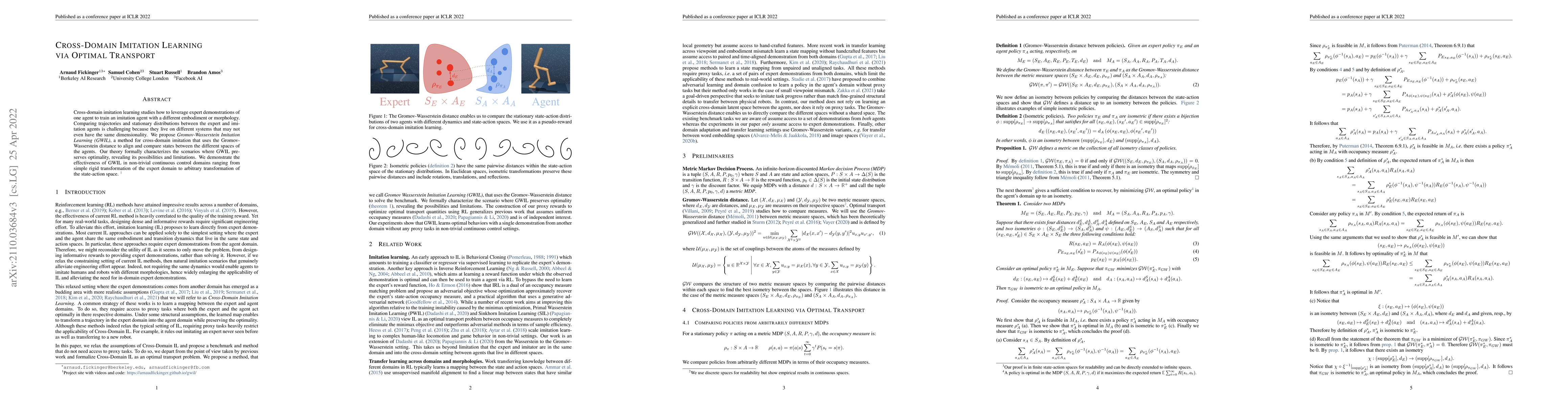Thumbnail for Cross-Domain Imitation Learning via Optimal Transport