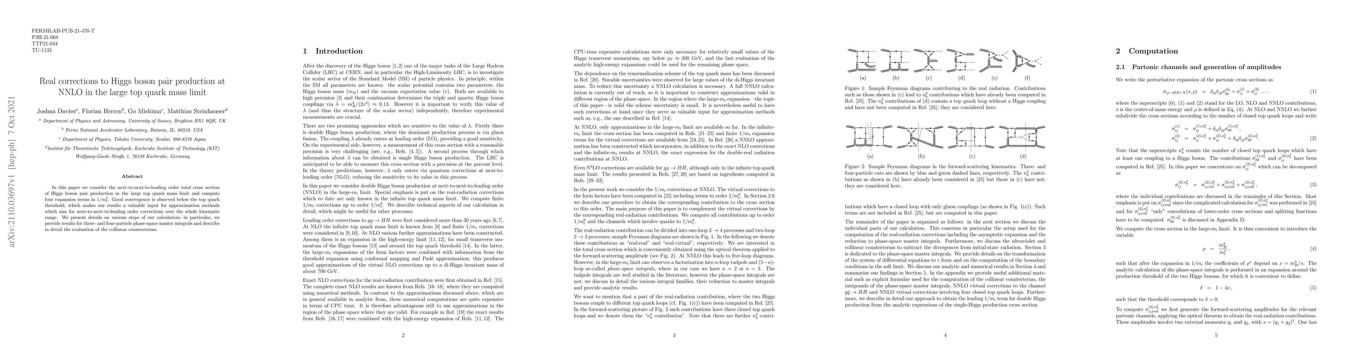 Thumbnail for Real corrections to Higgs boson pair production at NNLO in the large top
  quark mass limit