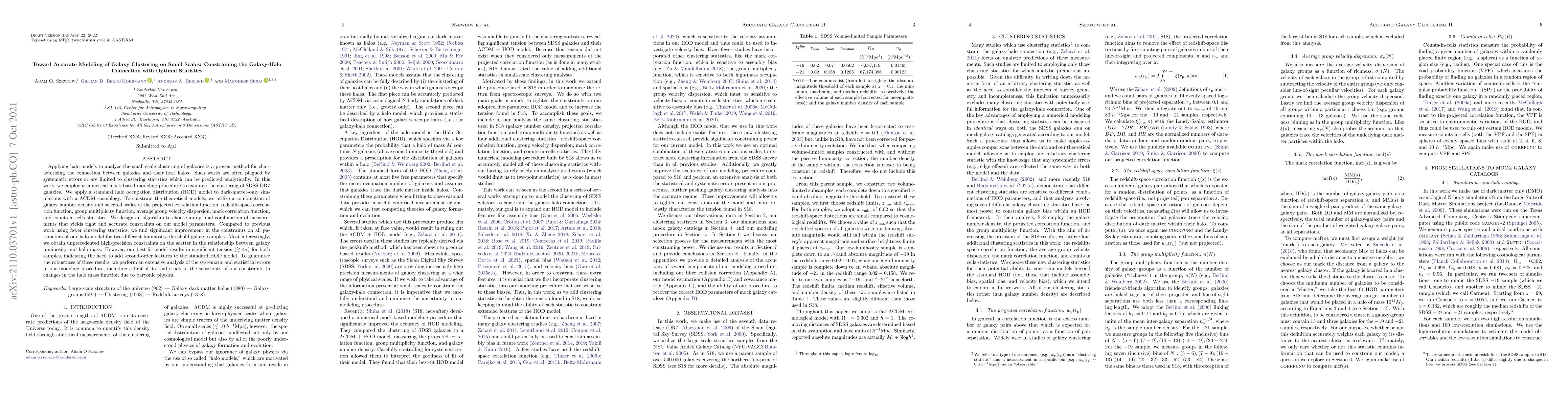 Thumbnail for Toward Accurate Modeling of Galaxy Clustering on Small Scales:
  Constraining the Galaxy-Halo Connection with Optimal Statistics