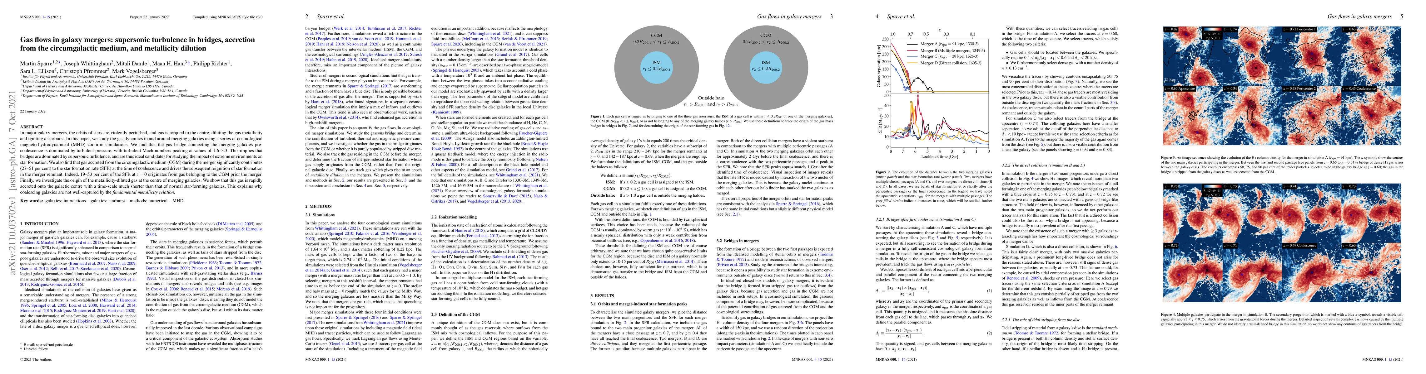 Thumbnail for Gas flows in galaxy mergers: supersonic turbulence in bridges, accretion
  from the circumgalactic medium, and metallicity dilution