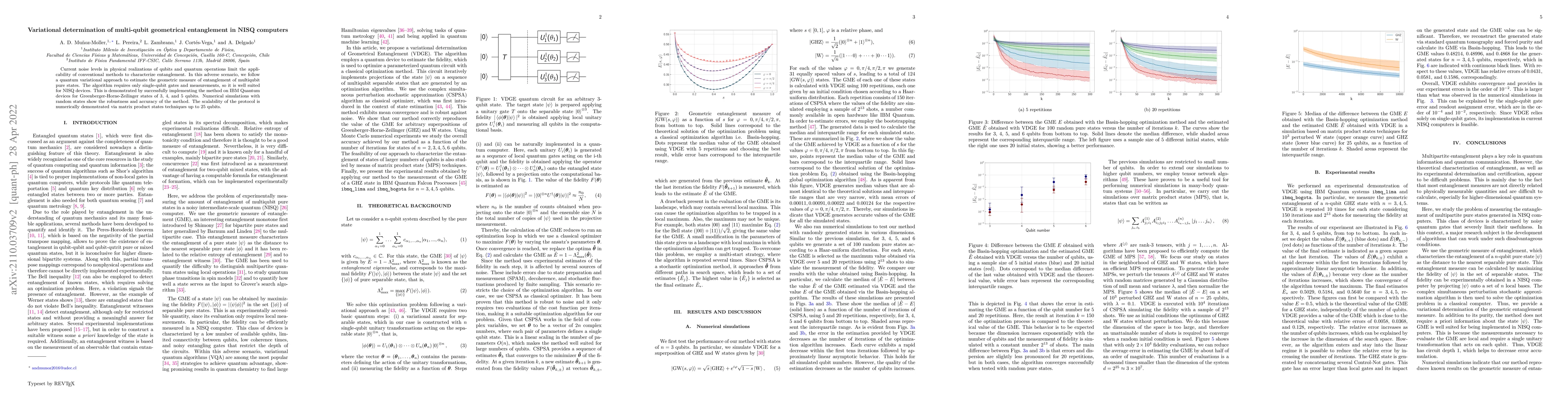 Thumbnail for Variational determination of multi-qubit geometrical entanglement in
  NISQ computers