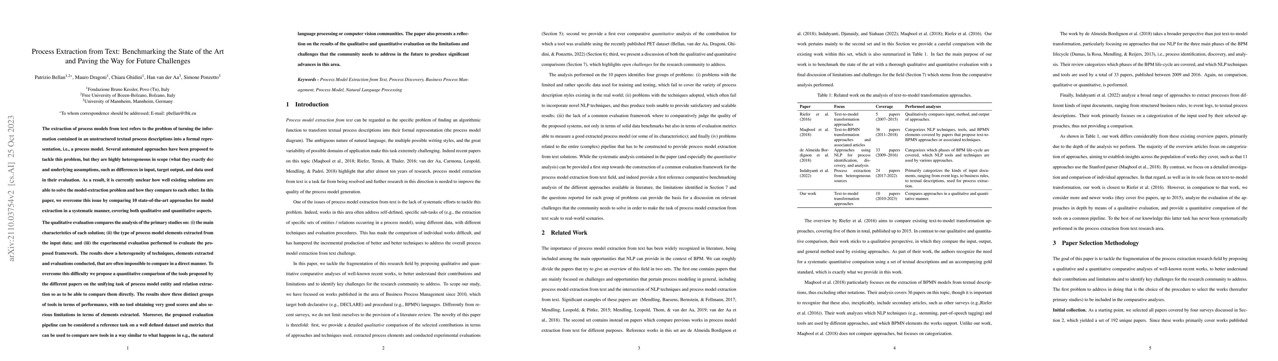 Thumbnail for Process Extraction from Text: Benchmarking the State of the Art and
  Paving the Way for Future Challenges