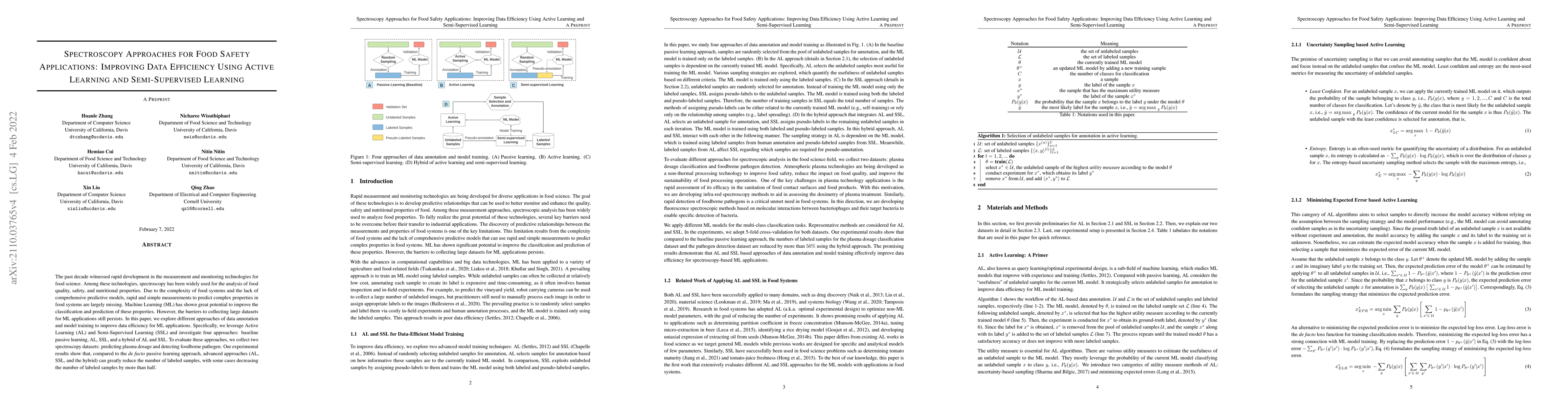 Thumbnail for Spectroscopy Approaches for Food Safety Applications: Improving Data
  Efficiency Using Active Learning and Semi-Supervised Learning