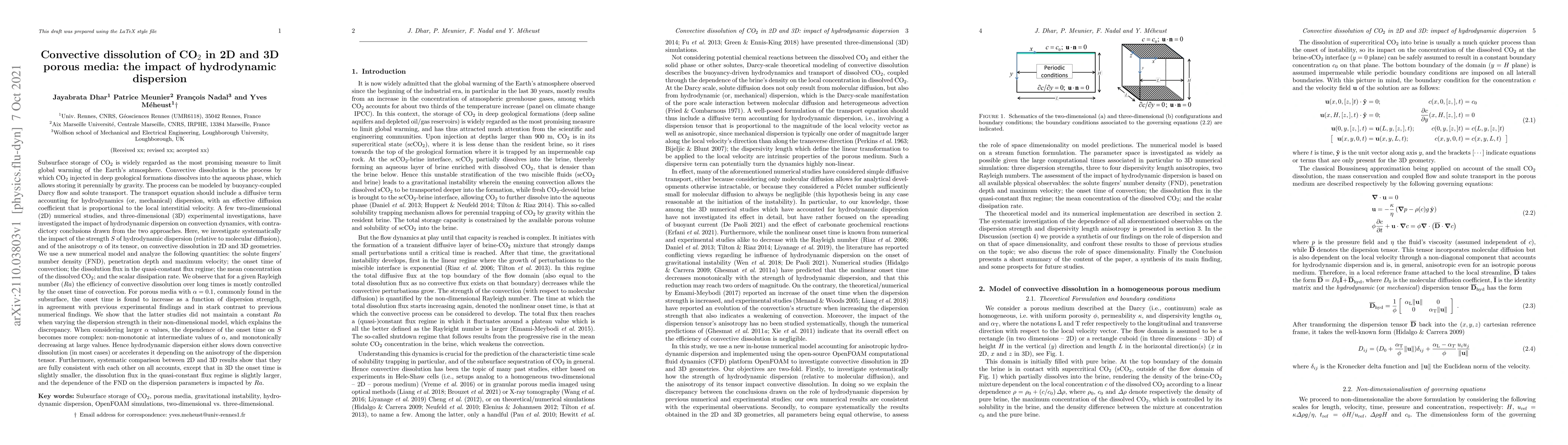 Thumbnail for Convective dissolution of CO$_2$ in 2D and 3D porous media: the impact
  of hydrodynamic dispersion