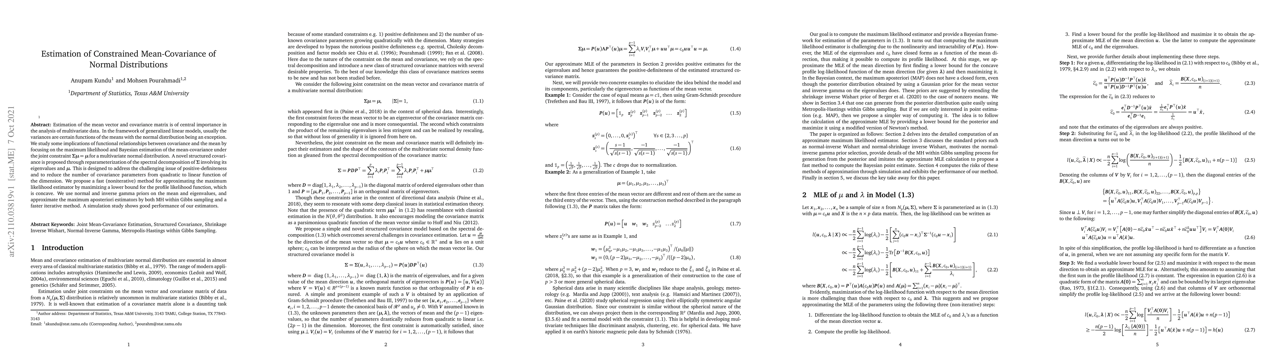 Thumbnail for Estimation of Constrained Mean-Covariance of Normal Distributions