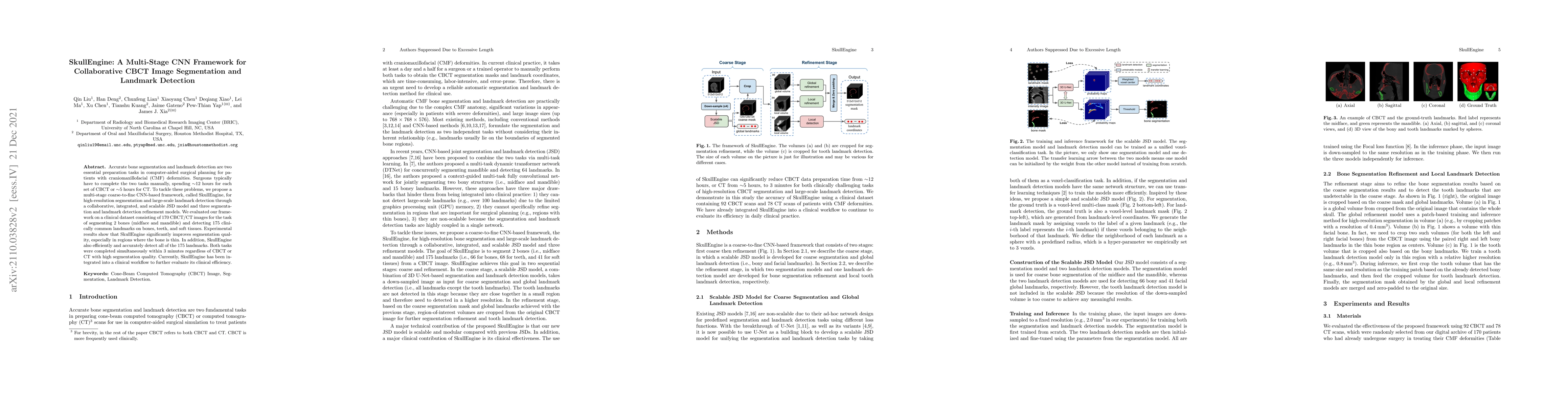 Thumbnail for SkullEngine: A Multi-stage CNN Framework for Collaborative CBCT Image
  Segmentation and Landmark Detection