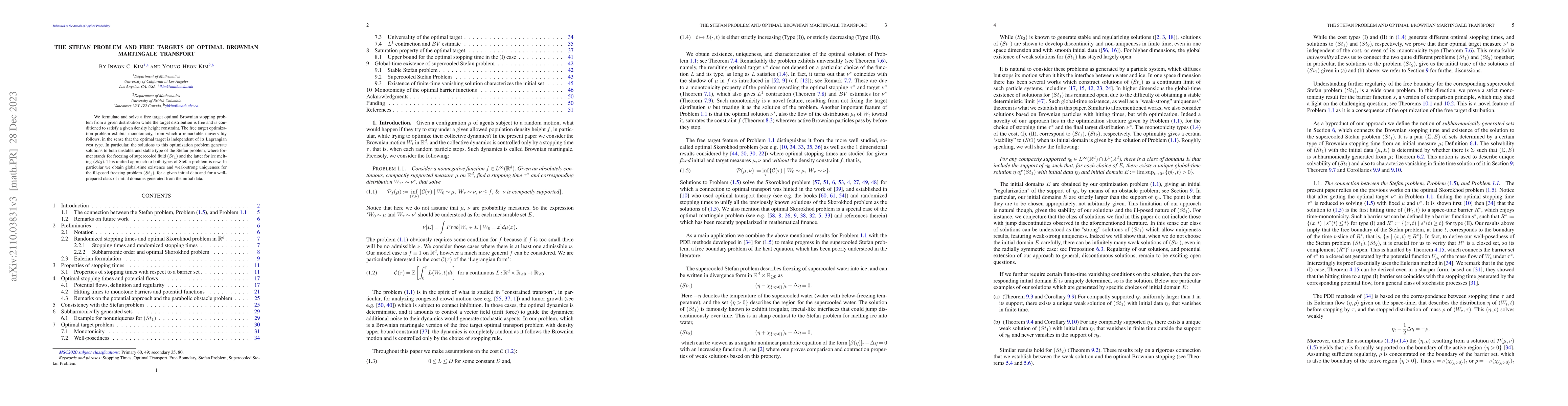 Thumbnail for The Stefan problem and free targets of optimal Brownian martingale
  transport