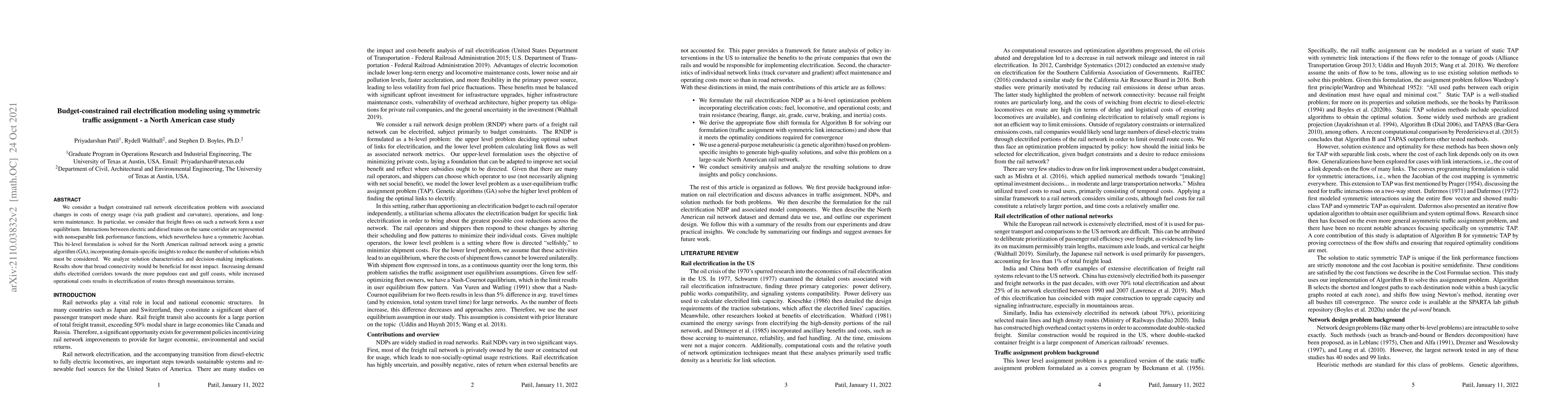 Thumbnail for Budget-constrained rail electrification modeling using symmetric traffic
  assignment -- a North American case study