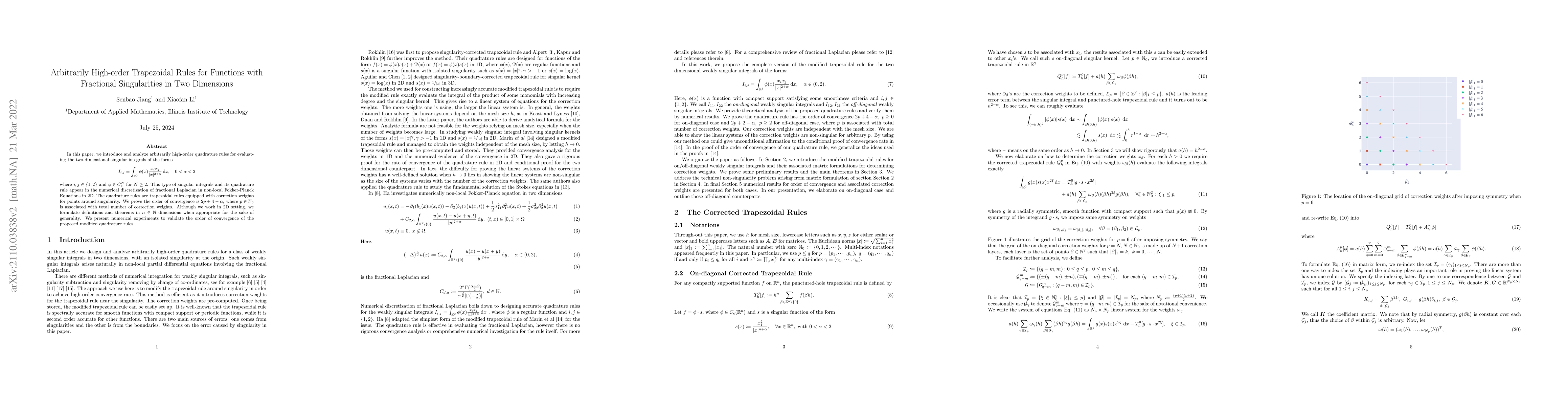 Thumbnail for High-order Corrected Trapezoidal Rules for Functions with Fractional
  Singularities