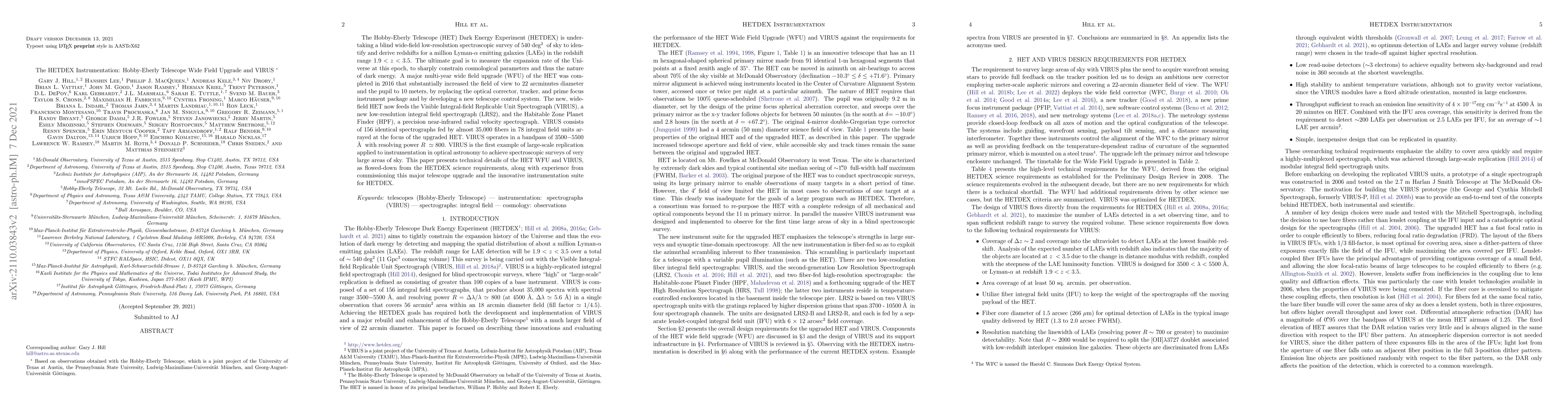 Thumbnail for The HETDEX Instrumentation: Hobby-Eberly Telescope Wide Field Upgrade
  and VIRUS