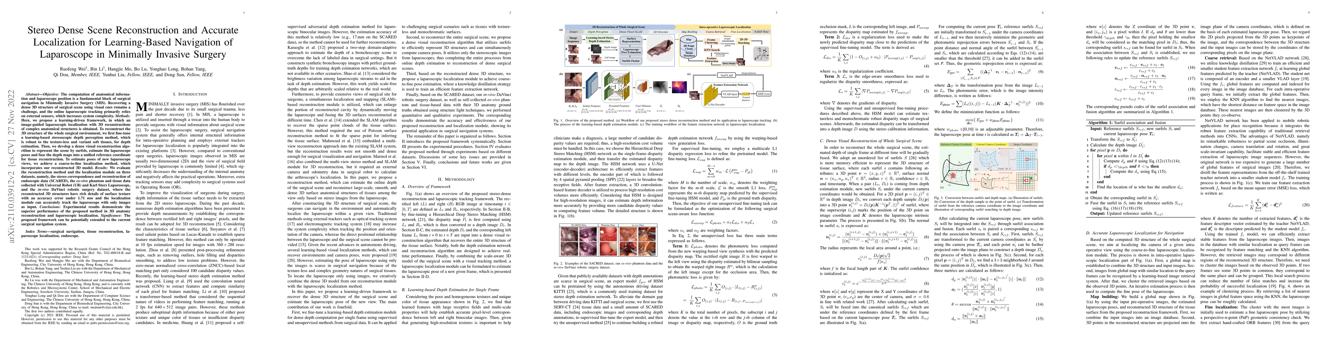 Thumbnail for Stereo Dense Scene Reconstruction and Accurate Localization for
  Learning-Based Navigation of Laparoscope in Minimally Invasive Surgery