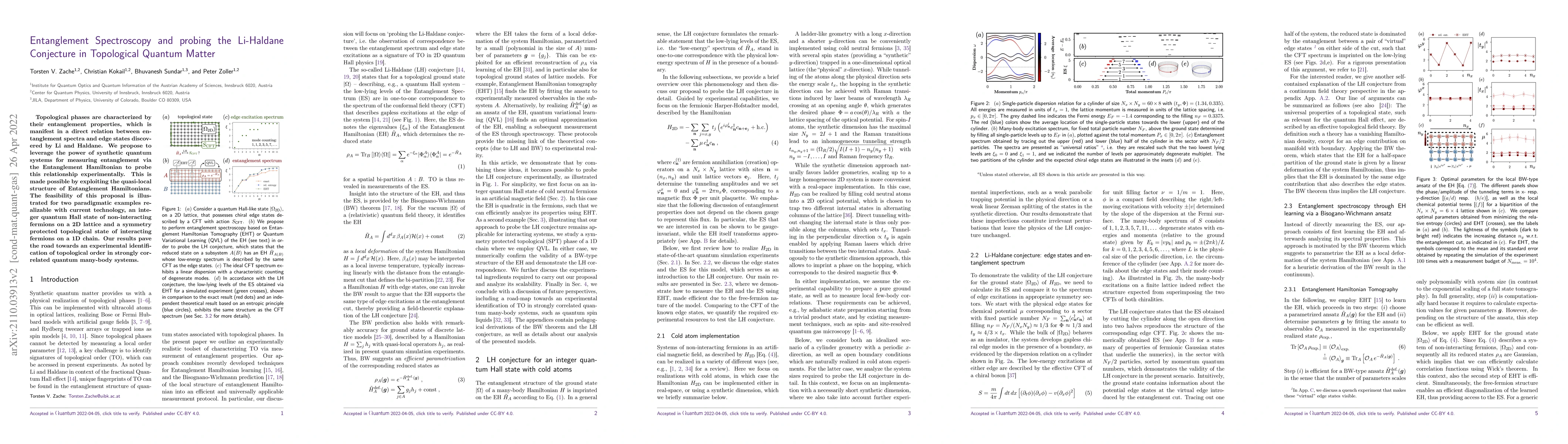 Thumbnail for Entanglement Spectroscopy and probing the Li-Haldane Conjecture in
  Topological Quantum Matter