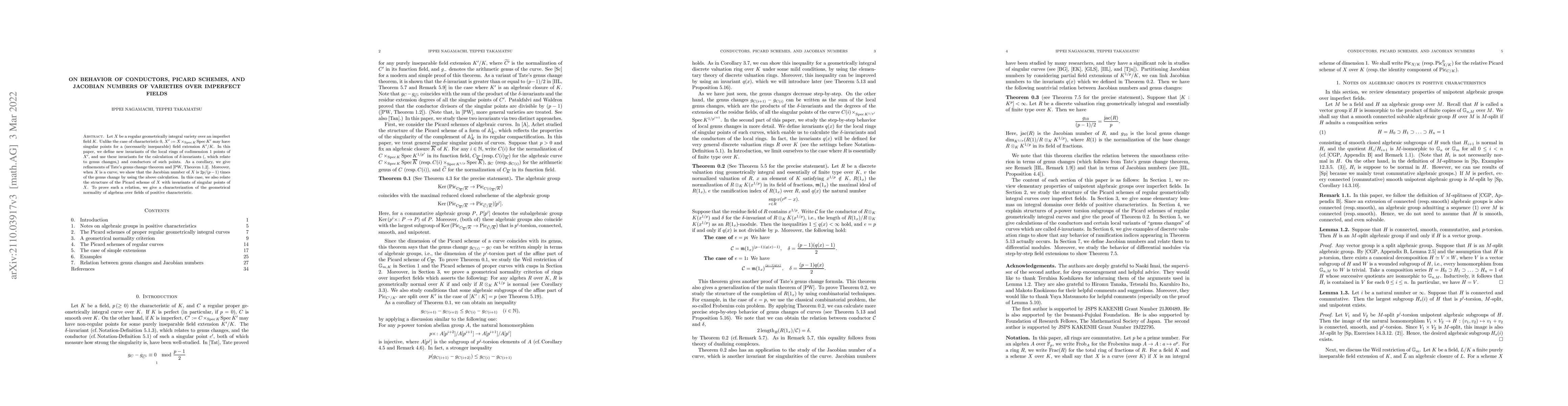 Thumbnail for On behavior of conductors, Picard schemes, and Jacobian numbers of
  varieties over imperfect fields
