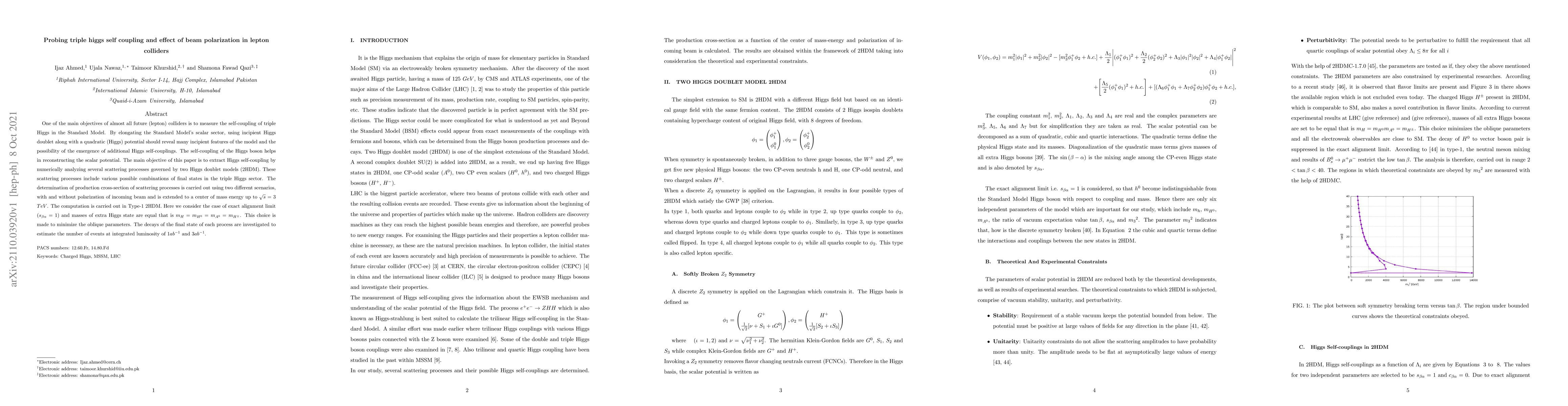 Thumbnail for Probing triple higgs self coupling and effect of beam polarization in
  lepton colliders