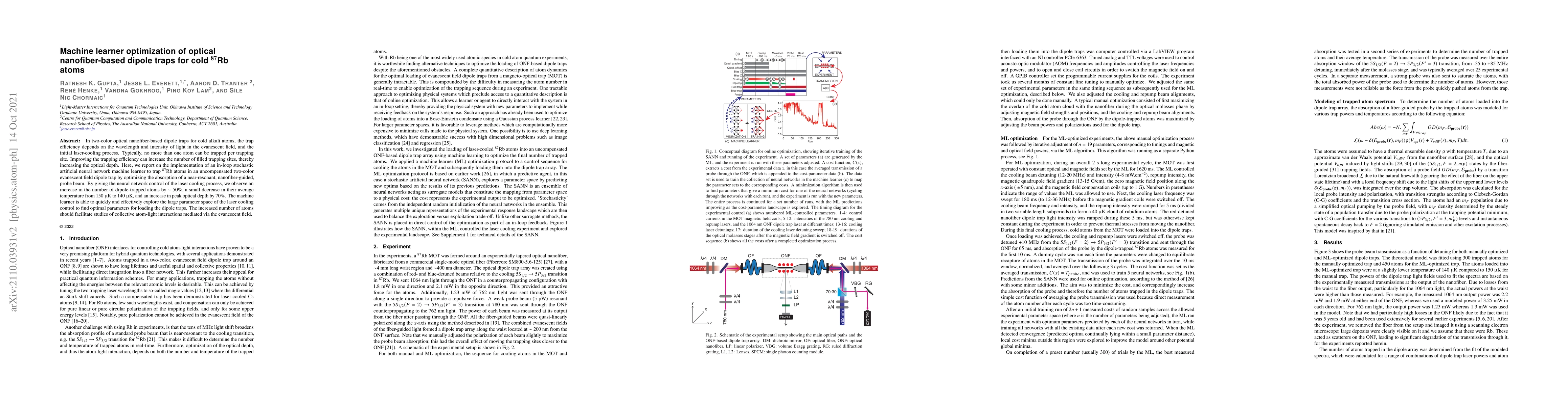 Thumbnail for Machine learner optimization of optical nanofiber-based dipole traps for
  cold $^{87}$Rb atoms