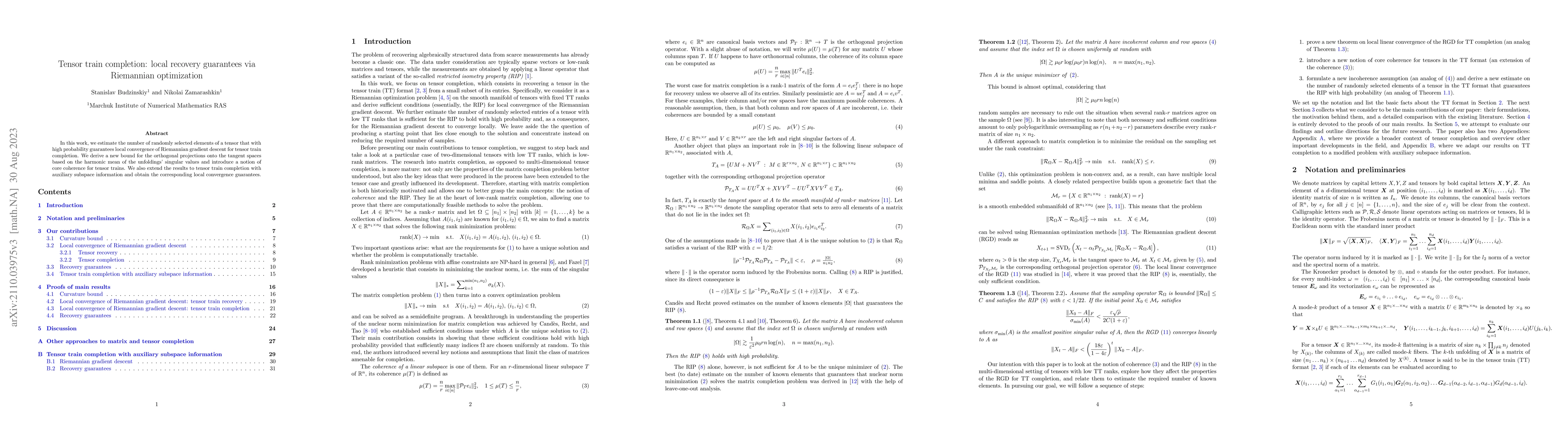 Thumbnail for Tensor train completion: local recovery guarantees via Riemannian
  optimization