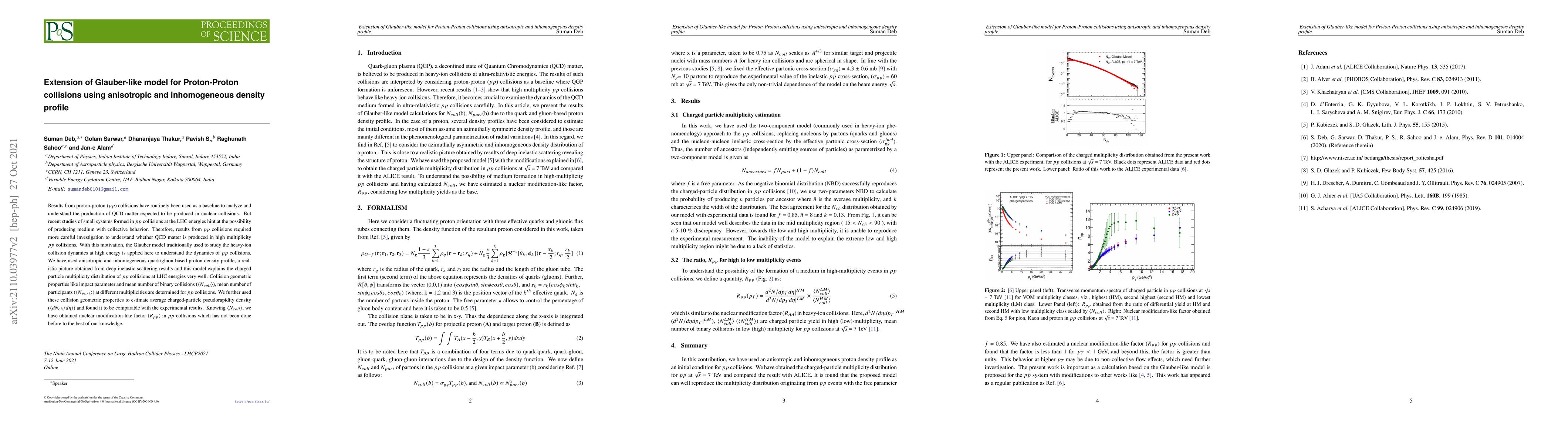 Thumbnail for Extension of Glauber-like model for Proton-Proton collisions using
  anisotropic and inhomogeneous density profile