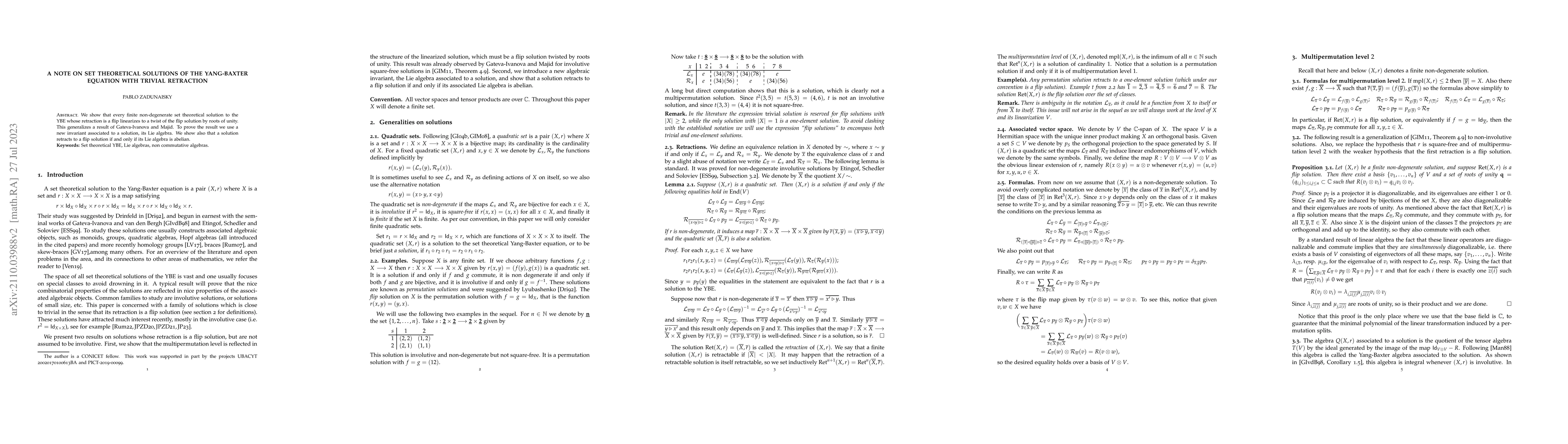 Thumbnail for A note on set theoretical solutions of the Yang-Baxter equation with
  trivial retraction