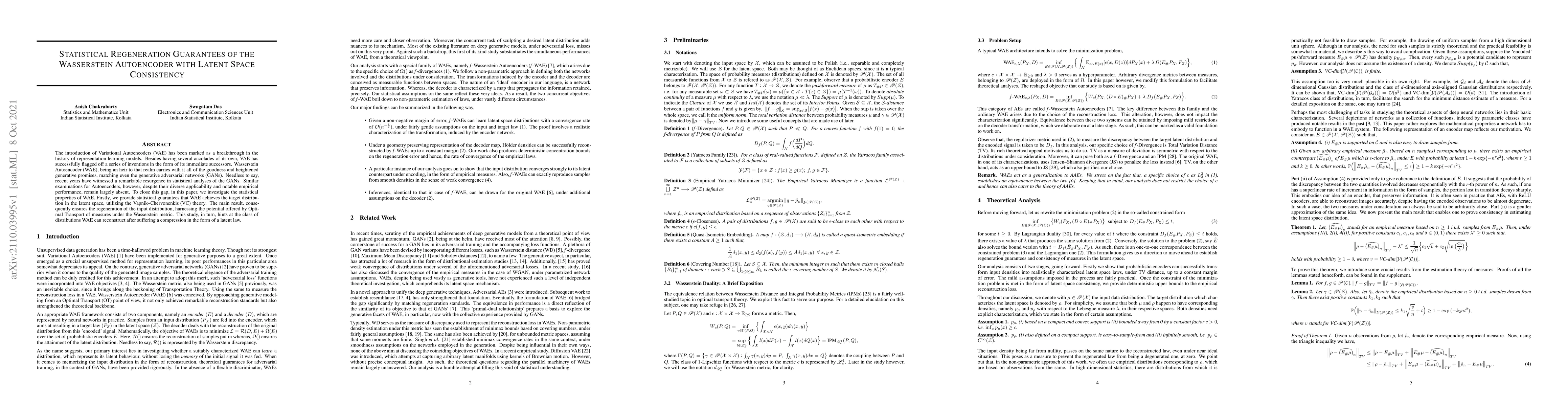 Thumbnail for Statistical Regeneration Guarantees of the Wasserstein Autoencoder with
  Latent Space Consistency