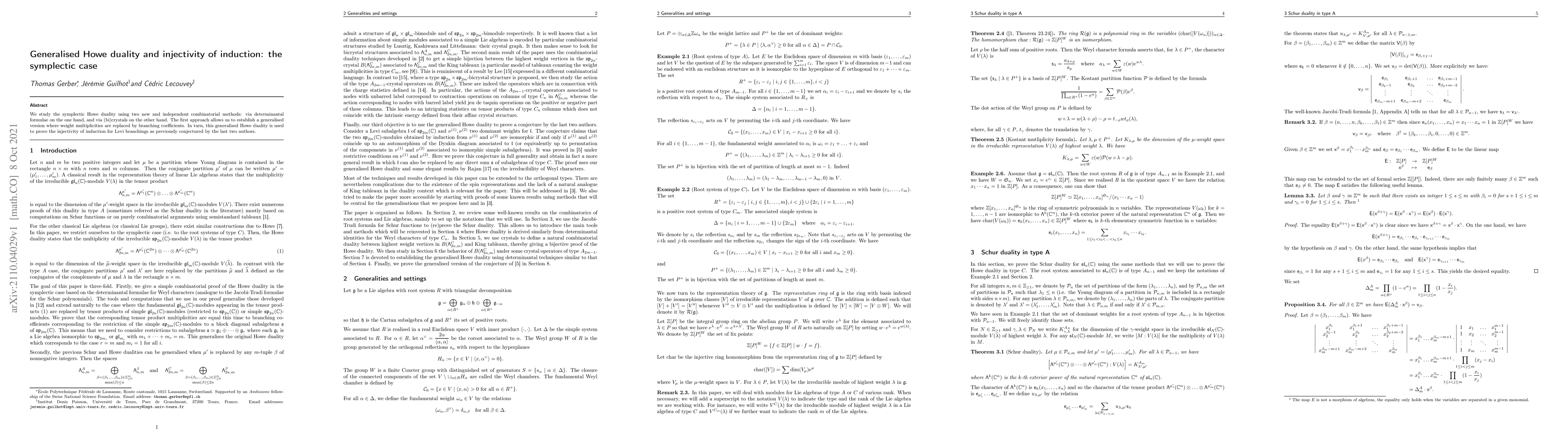 Thumbnail for Generalised Howe dualityand injectivity of induction: the symplectic
  case