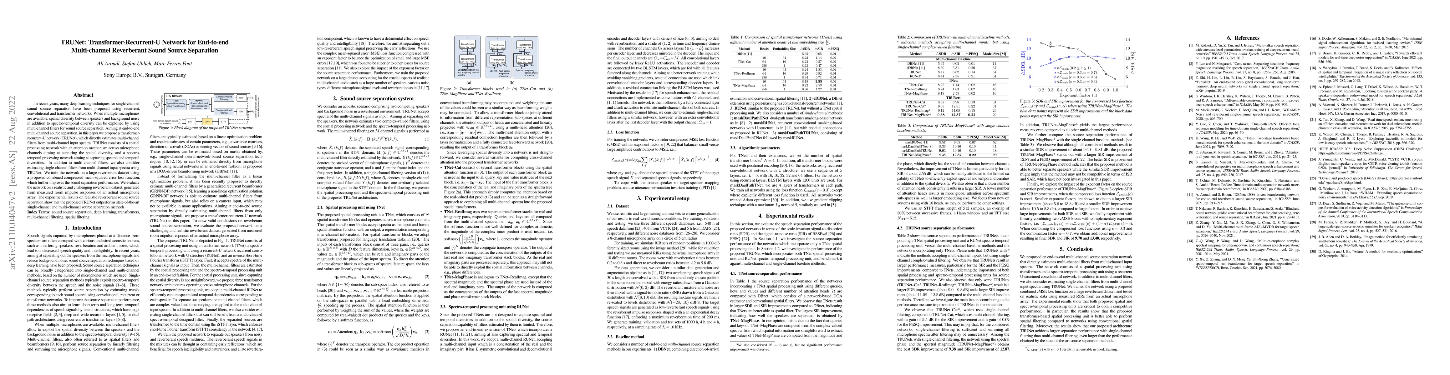 Thumbnail for TRUNet: Transformer-Recurrent-U Network for Multi-channel Reverberant
  Sound Source Separation