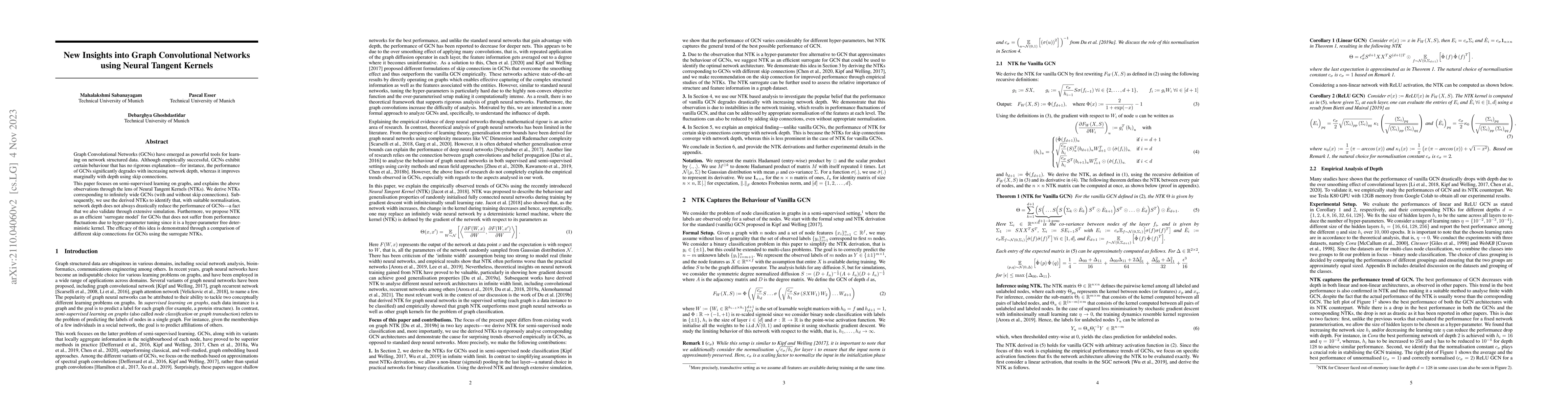 Thumbnail for New Insights into Graph Convolutional Networks using Neural Tangent
  Kernels