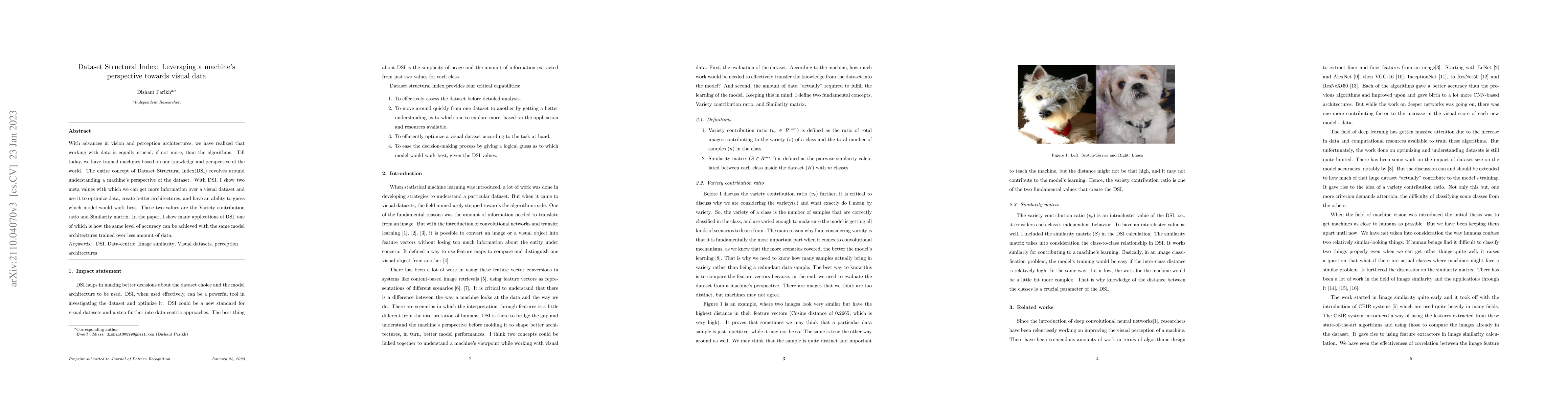 Thumbnail for Dataset Structural Index: Leveraging a machine's perspective towards
  visual data