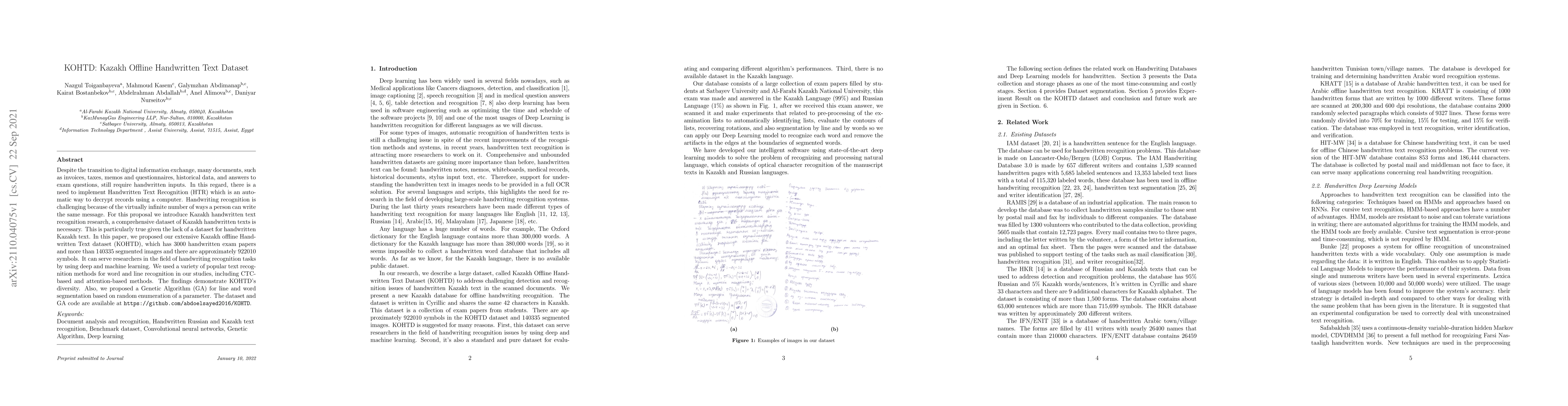 Thumbnail for KOHTD: Kazakh Offline Handwritten Text Dataset