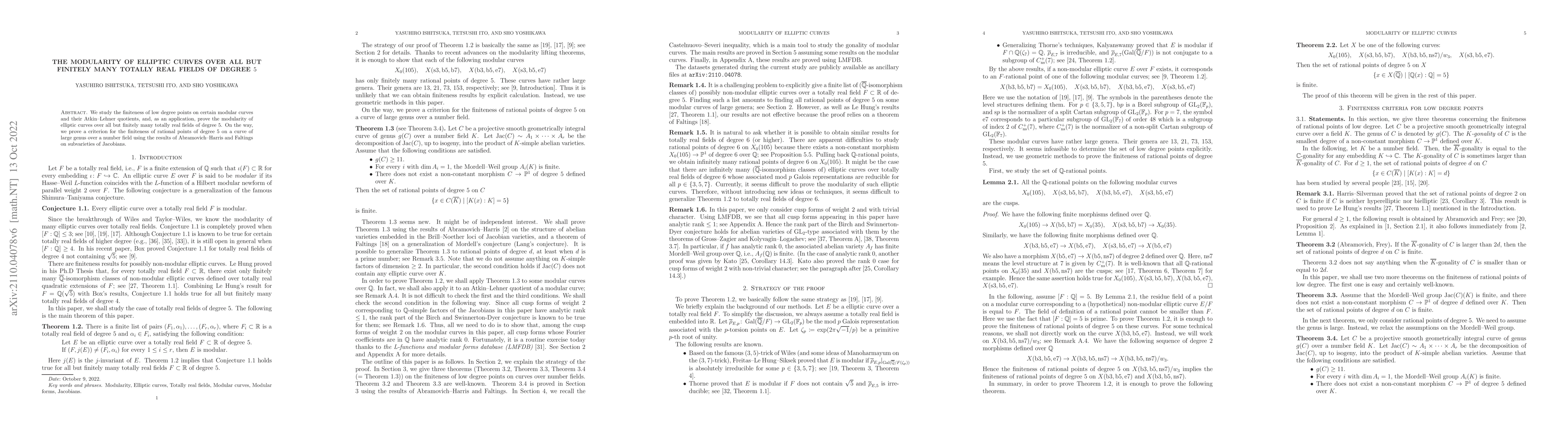 Thumbnail for The modularity of elliptic curves over all but finitely many totally
  real fields of degree 5