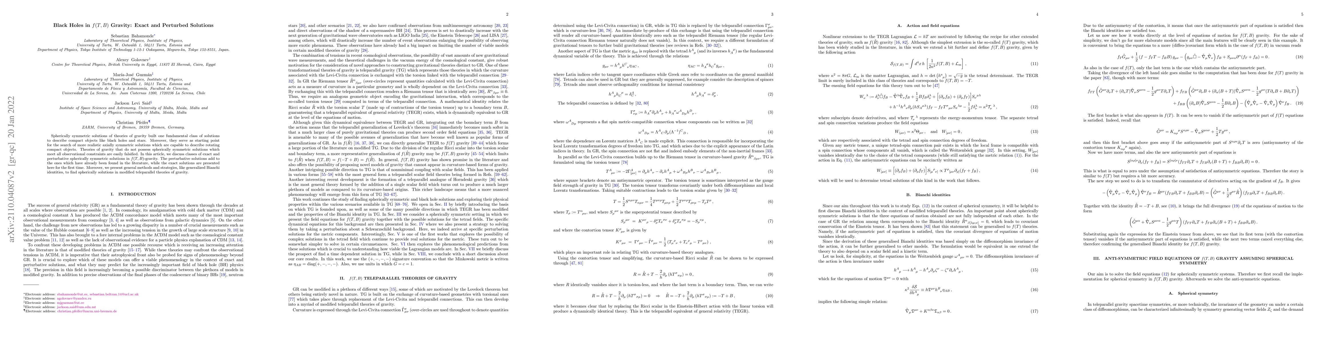 Thumbnail for Black Holes in $f(T,B)$ Gravity: Exact and Perturbed Solutions