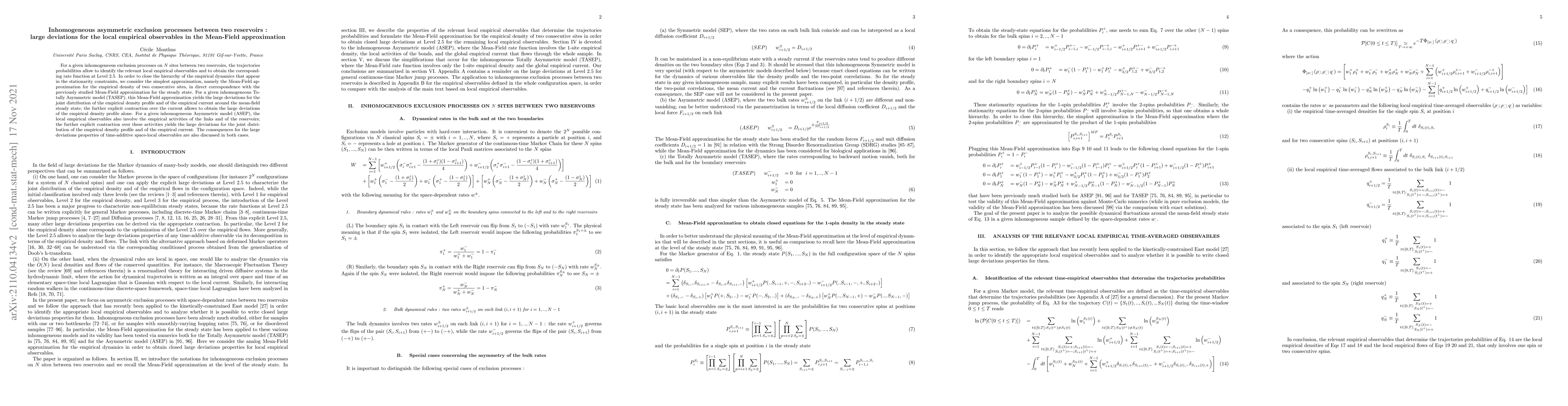 Thumbnail for Inhomogeneous asymmetric exclusion processes between two reservoirs :
  large deviations for the local empirical observables in the Mean-Field
  approximation