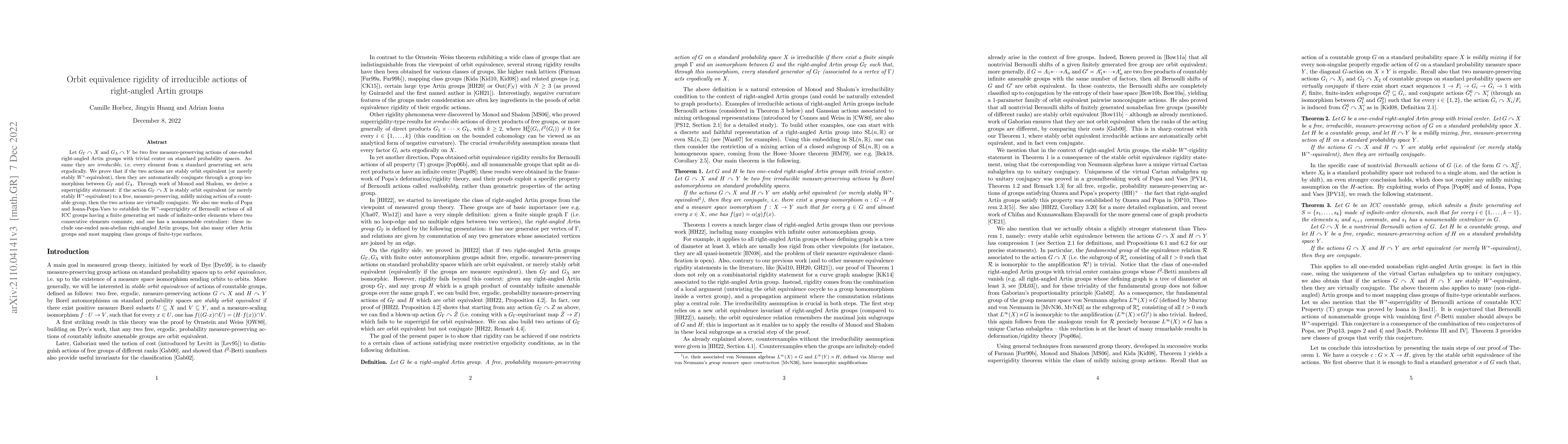 Thumbnail for Orbit equivalence rigidity of irreducible actions of right-angled Artin
  groups