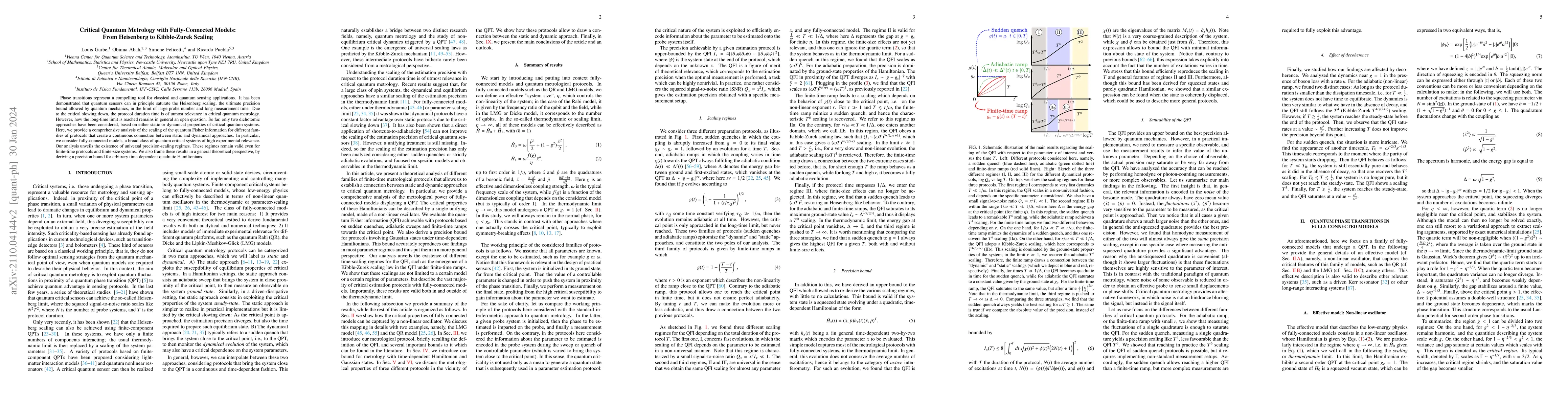 Thumbnail for Critical Quantum Metrology with Fully-Connected Models: From Heisenberg
  to Kibble-Zurek Scaling