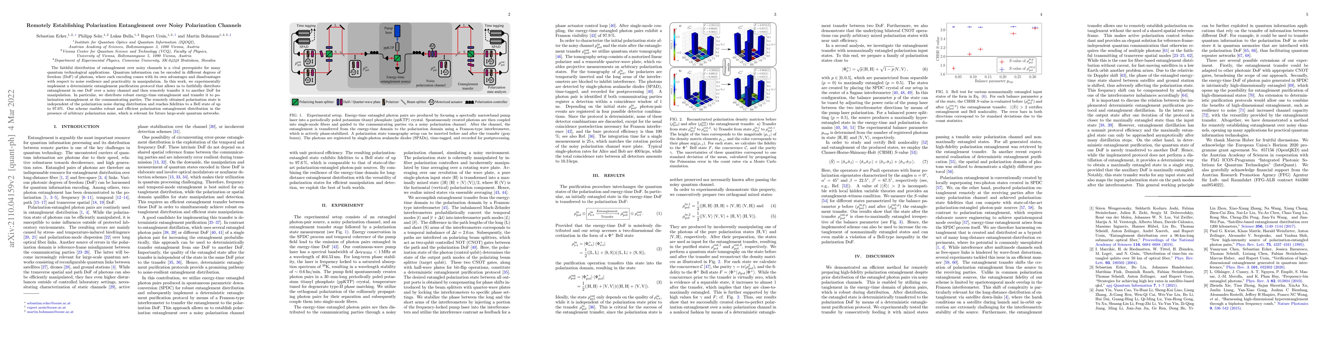Thumbnail for Remotely Establishing Polarization Entanglement over Noisy Polarization
  Channels