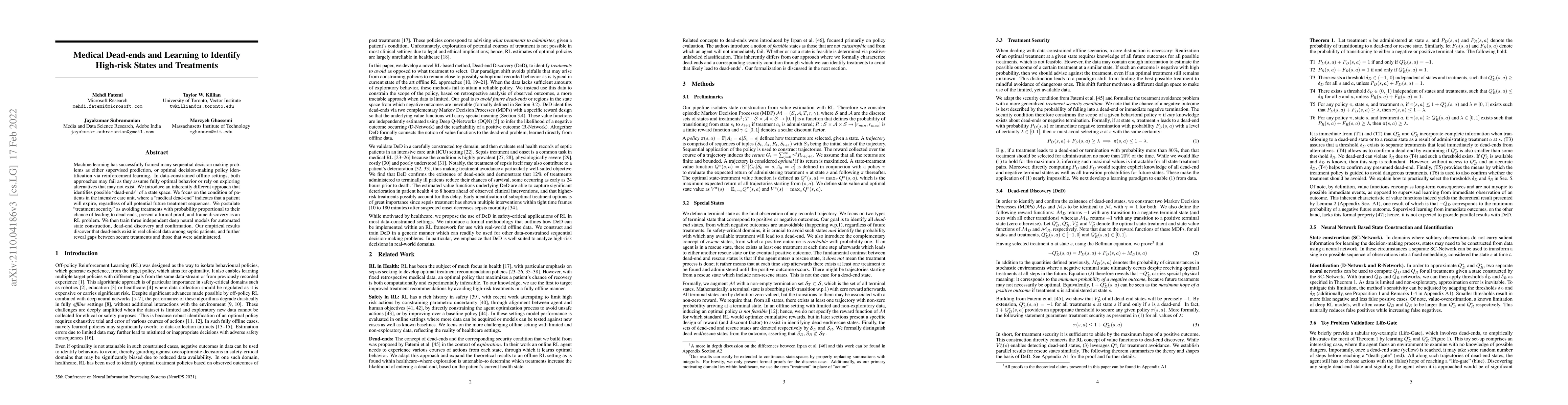 Thumbnail for Medical Dead-ends and Learning to Identify High-risk States and
  Treatments