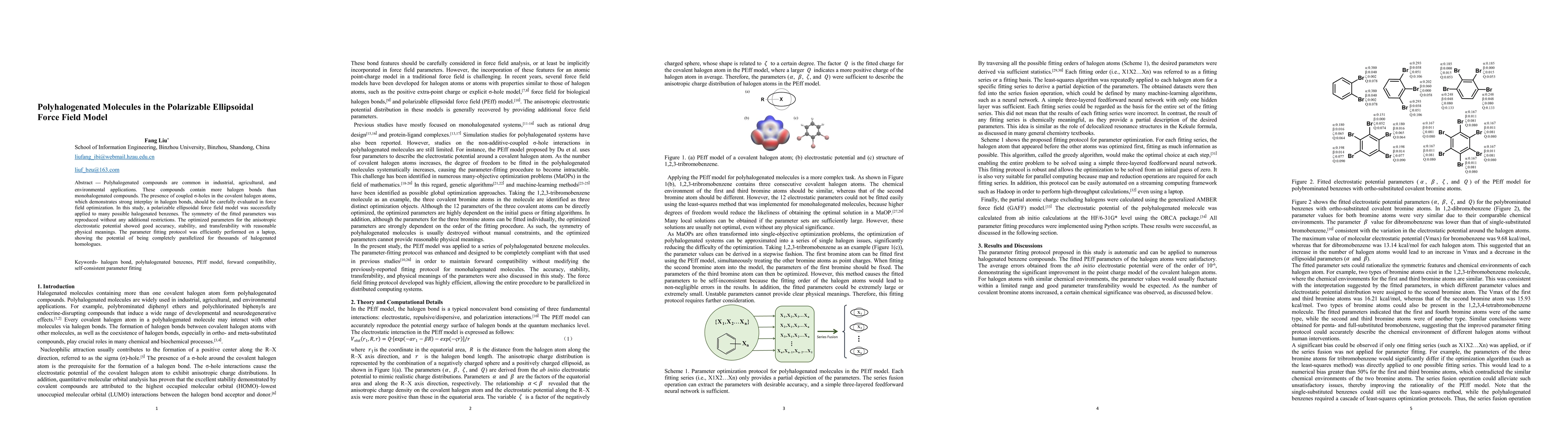 Thumbnail for Polyhalogenated Molecules in the Polarizable Ellipsoidal Force Field
  Model