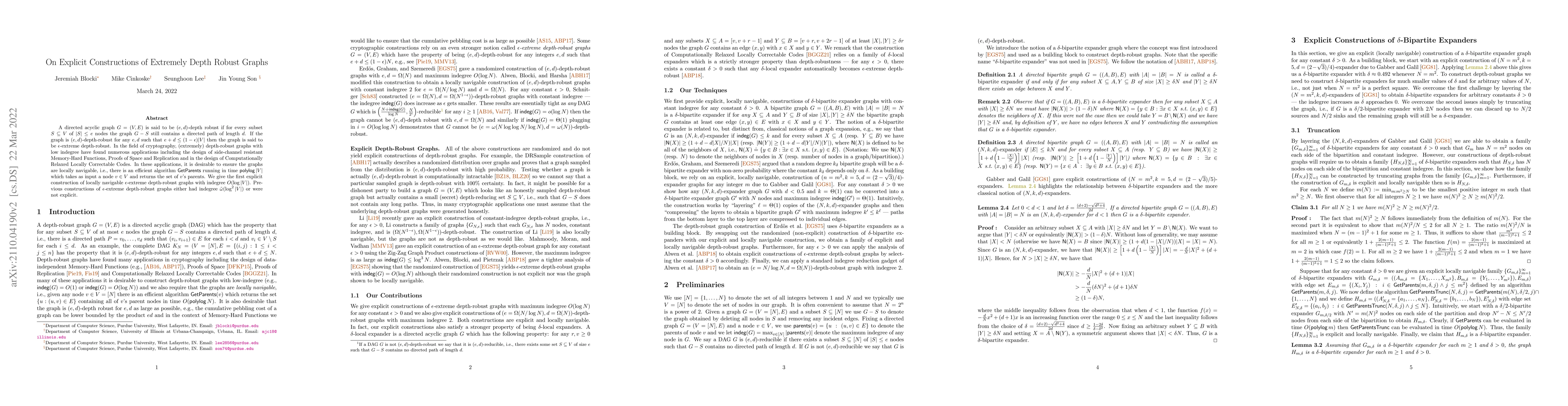 Thumbnail for On Explicit Constructions of Extremely Depth Robust Graphs