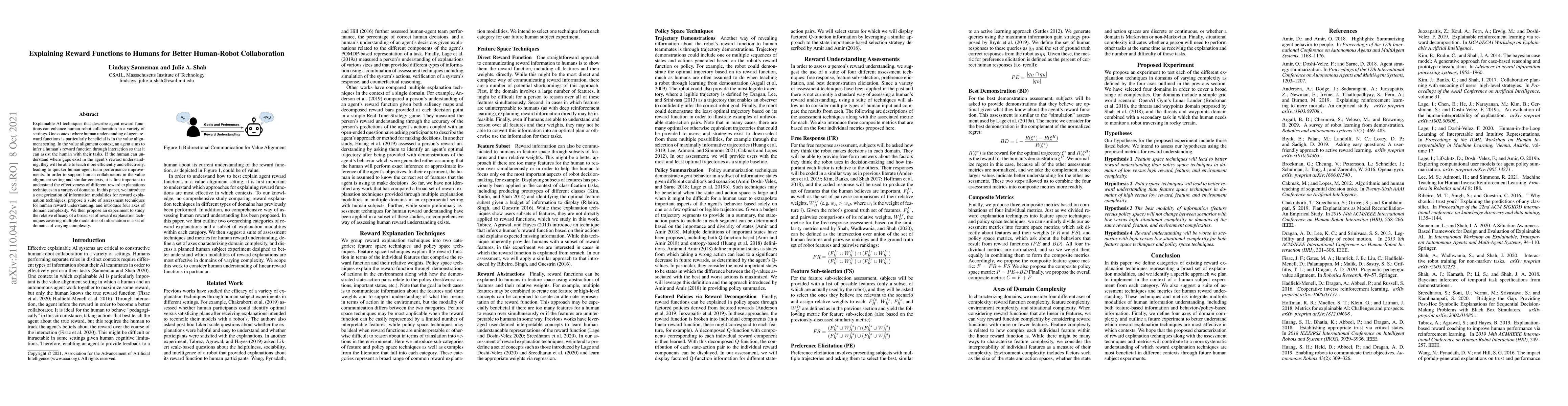 Thumbnail for Explaining Reward Functions to Humans for Better Human-Robot
  Collaboration