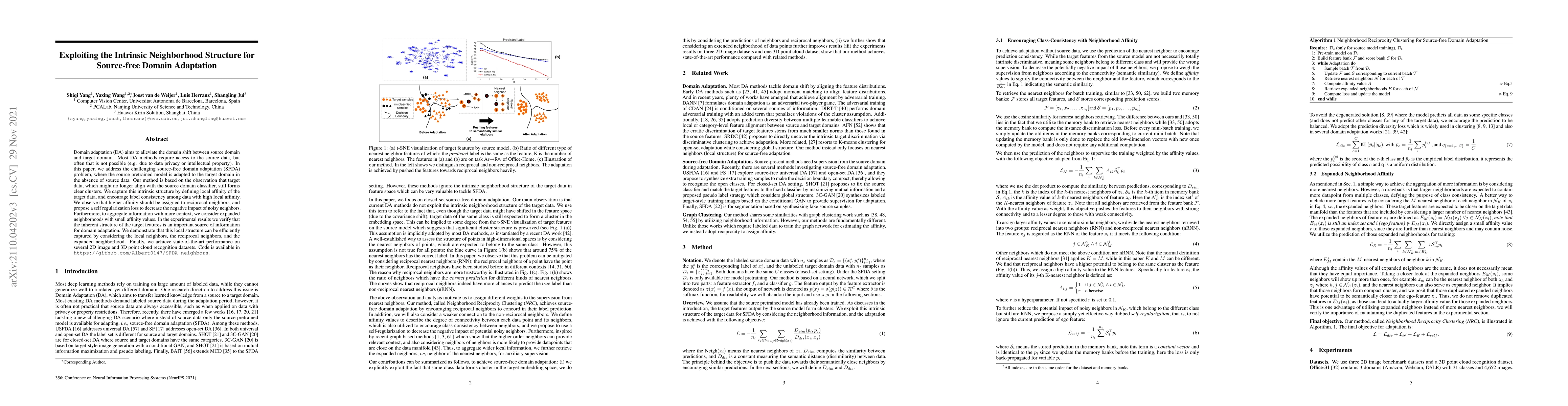 Thumbnail for Exploiting the Intrinsic Neighborhood Structure for Source-free Domain
  Adaptation