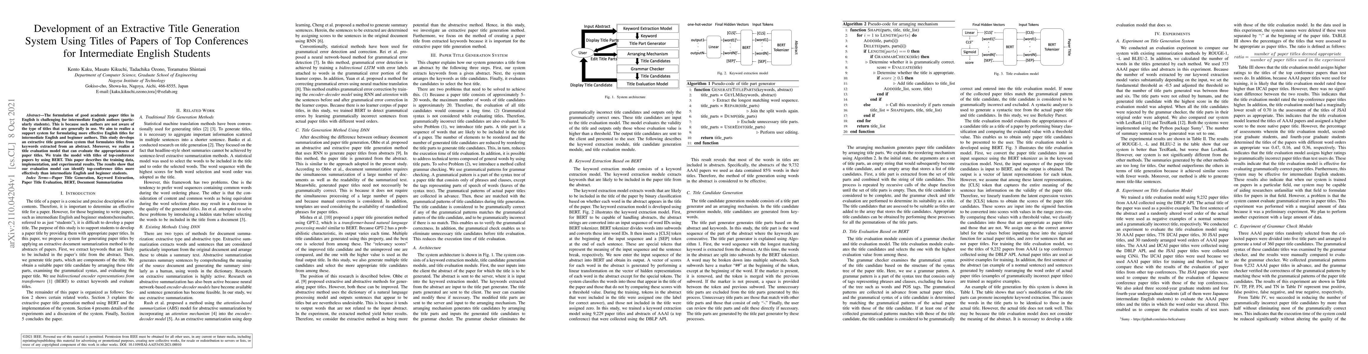 Thumbnail for Development of an Extractive Title Generation System Using Titles of
  Papers of Top Conferences for Intermediate English Students