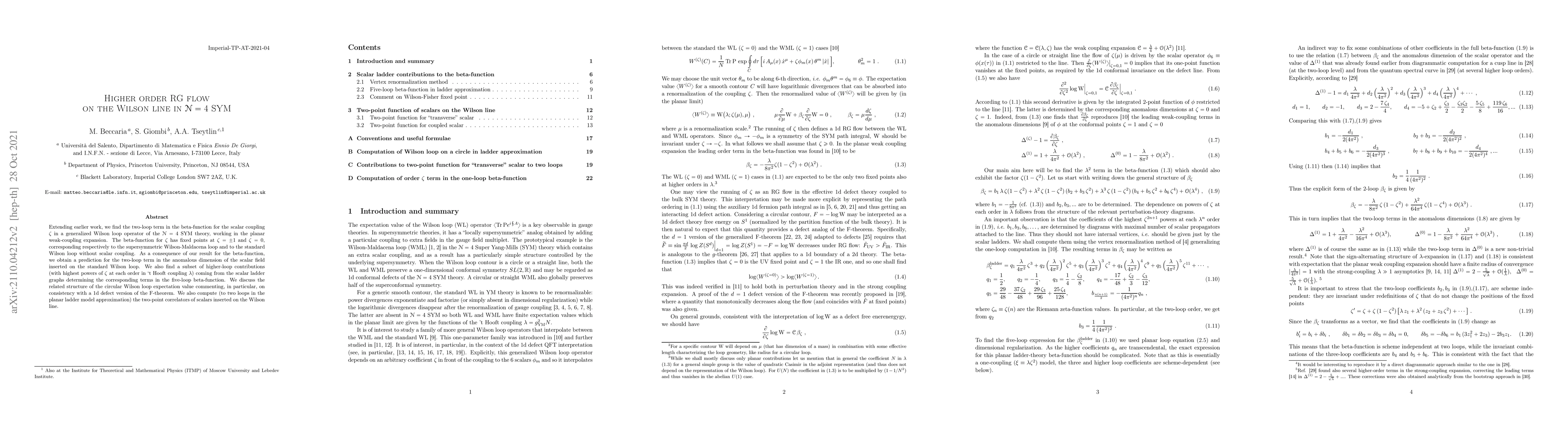 Thumbnail for Higher order RG flow on the Wilson line in $\mathcal{N}=4$ SYM