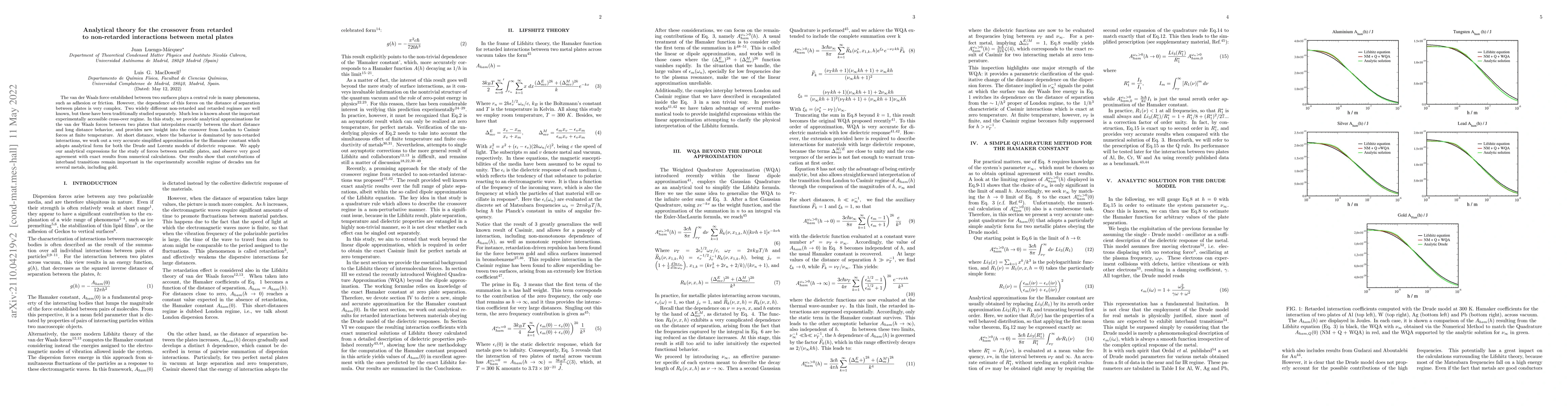 Thumbnail for Analytical theory for the crossover from retarded to non-retarded
  interactions between metal plates