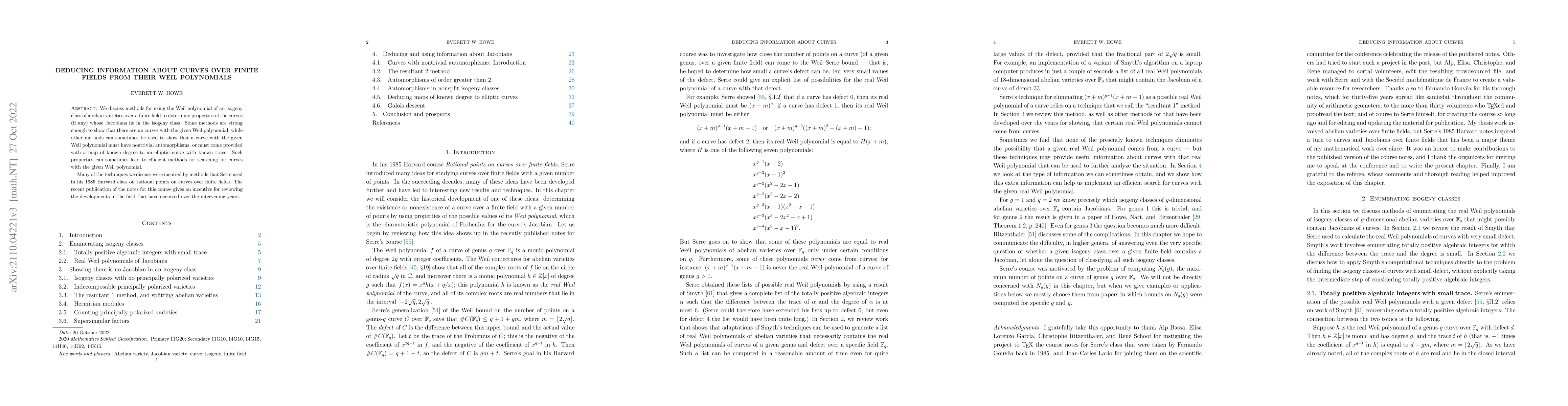 Thumbnail for Deducing information about curves over finite fields from their Weil
  polynomials