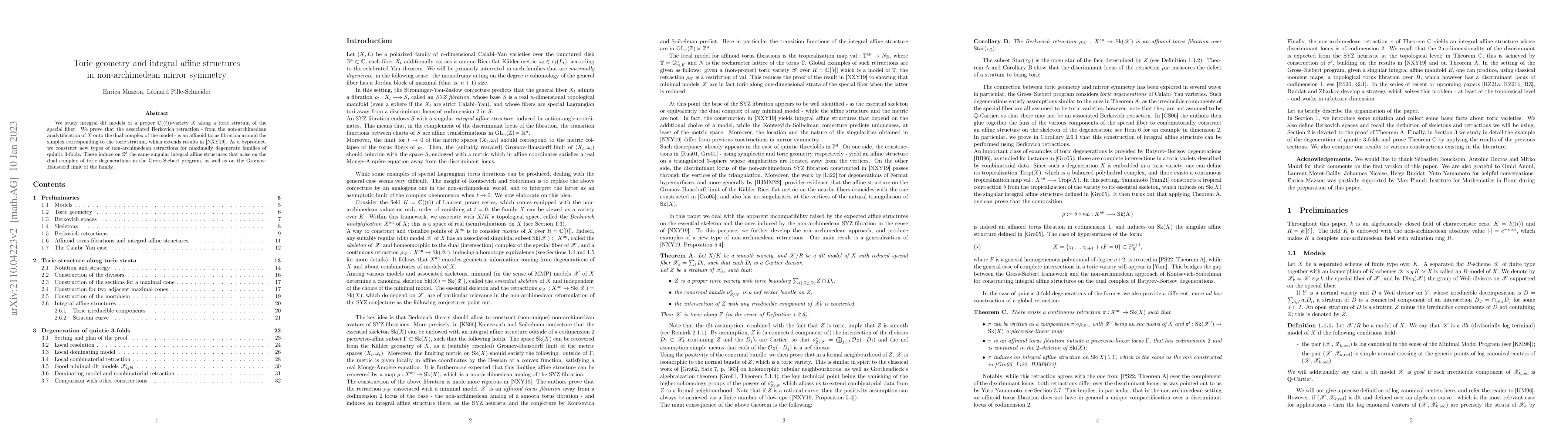 Thumbnail for Toric geometry and integral affine structures in non-archimedean mirror
  symmetry